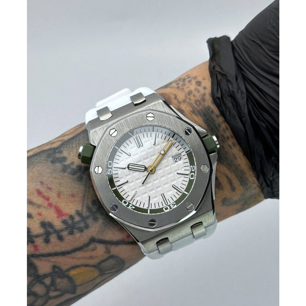 Custom Seiko Mod • White Green No Logo AP ROO • 46mm
